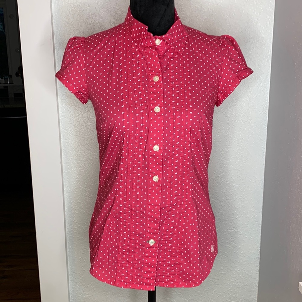 Tommy Hilfiger Red Polka Dot Short Sleeve Button-Down Shirt